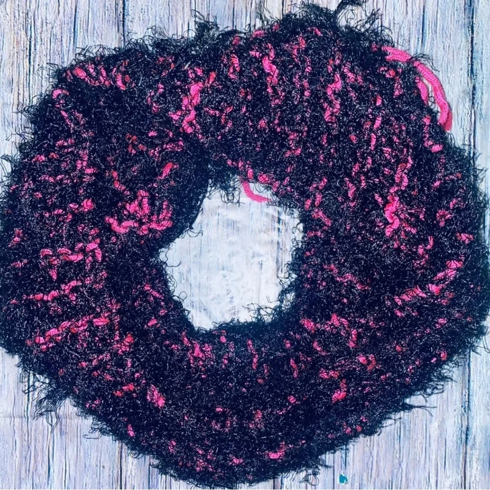 💞 Kids 48” Black & Pink Hand Crocheted Scarf
